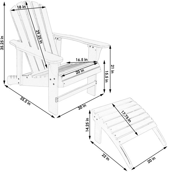 Rosecliff Heights Beldale Wood Folding Adirondack Chair with Ottoman